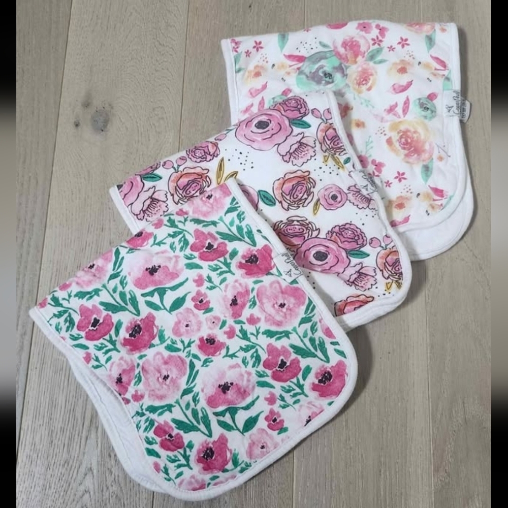 Copper Pearl Baby Burp Cloths Floral Flowers 3 Pack